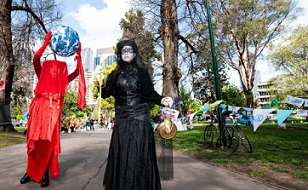 Protesters at an Extinction Rebellion rally at the Carlton Gardens camp in Melbourne on Friday. Photograph: Annette Ruzicka