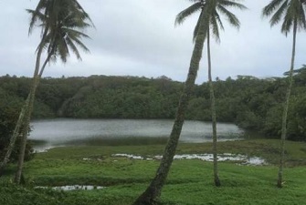 Lake Te Roto on Atiu where evidence was found of the arrival of early humans. Credit: University of Southampton