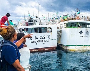Controlling longline vessels in Solomon Islands … women are slowly becoming a presence across the tuna industry. Photo: Francisco Blaha.
