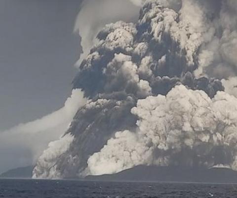 The uninhabited volcanic island of Hunga Tonga-Hunga Ha'apai erupted on Saturday. Photo: Tonga Geological Services