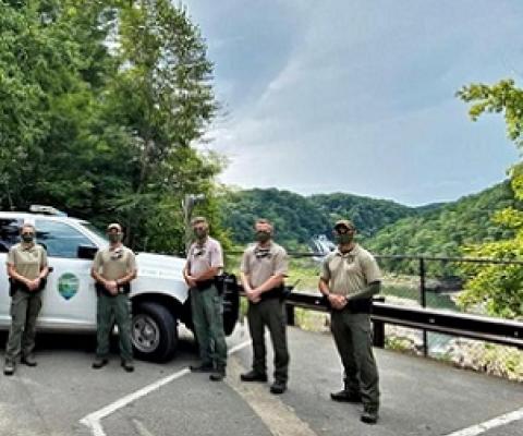 Rock Island State Park Rangers under COVID19 restrictions, Tennessee USA. Credit - Holly Ingram