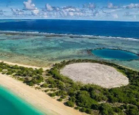 The dome on Runit Island with a crater left behind by another nuclear test. Photograph: Greg Nelson