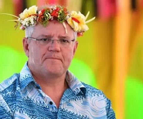 Australia’s prime minister Scott Morrison arrives for last year’s Pacific Islands Forum in Tuvalu. Regional leaders are urging him to do more to counter the climate crisis. Photograph: Mick Tsikas/AAP