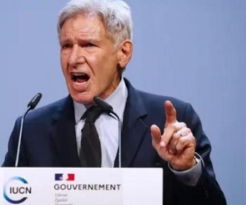 We’ve got to get to work’ – actor Harrison Ford calls for action on protecting the planet on the first day of the IUCN’s world conservation congress in Marseille, France. Photograph: Guillaume Horcajuelo/EPA