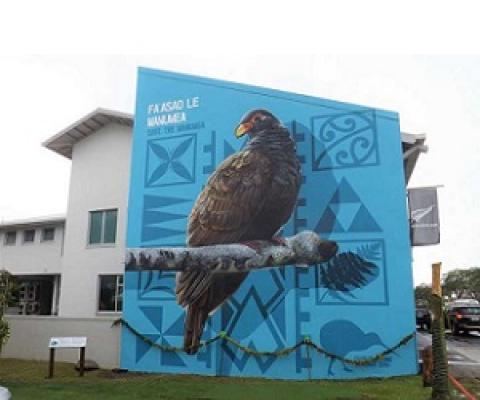A mural of the manumea painted on the wall of the New Zealand High Commission office in Apia. (Photo: Vaitogi A Matafeo)
