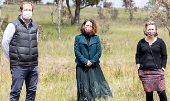 ACT Conservator Flora and Fauna Ian Walker, and ACT Environment Minister Rebecca Vassarotti with Helen Oakey from Conservation Council ACT Region. Photo: Kerrie Brewer.