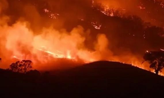 A bushfire rages in Mount Adrah, Australia. Global heating has led to an increase in the frequency and severity of fire weather. Photograph: Getty