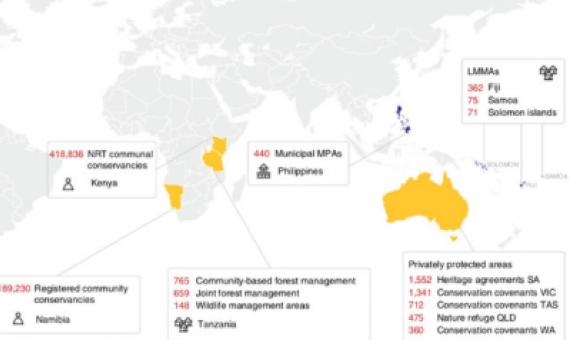 location of area based conservation initiatives analysed in the study. source - Morena Mills