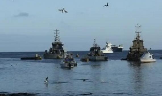 Fishing and tourist boats are anchored in the bay of San Cristóbal, Galapagos Islands, Ecuador. Photograph: Adrian Vasquez/AP