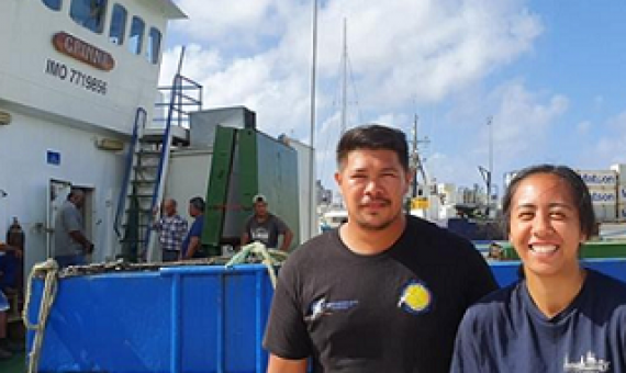 Junior Tapoki, from National Environment Service, and Rima Browne, an officer at the Seabed Minerals Authority.