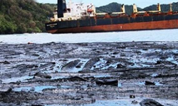 More than 300 tonnes of heavy fuel oil leaked into the waters of Kangava Bay in February last year.(Solomon Star: Carlos Aruafu)
