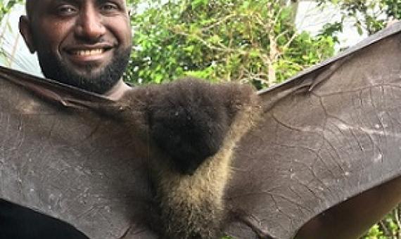 Junior Novera, a conservation scientist, is working with his community in Papua New Guinea to protect imperiled Bougainville monkey-faced bats and other local species. Photo courtesy of Salit Kark