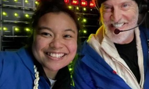 Inside the submersible Limiting Factor close to the ocean floor, Nicole Yamase and pilot/owner Victor Vescovo Photo: RNZ Pacific / Giff Johnson