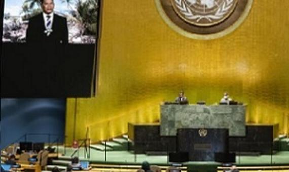 Kausea Natano, Prime Minister, Tuvalu, addresses the General Assembly 75th session: General Debate Photo: UN Media