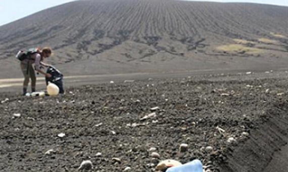 Monitoring marine debris on Hunga Tonga Hunga-Ha'apai. October 2019. Photo: Cameron Gallant & Katherine H. Webber Blog.