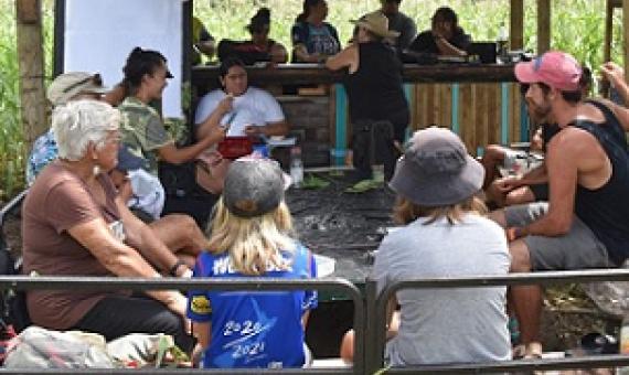 Muri Environment Care volunteers gather on Wednesday to explore the wetland. PHOTO: AL WILLIAMS