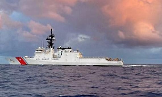 The crew of the Coast Guard Cutter Kimball (WMSL 756) underway in the Pacific, April 4, 2021. The Kimball was conducting an expeditionary patrol supporting Operation Blue Pacific, Op Rai Balang, and Op Aloha Shield. U.S. COAST GUARD