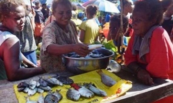 Women selling fish at Takwa market in Malaita, Solomon Islands. Credit - Jan van der Ploeg